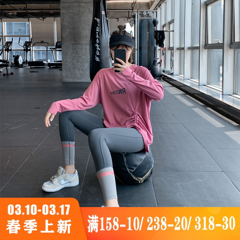 宽松显瘦健身服大码胖mm跑步瑜伽上衣速干字母运动T恤女长款罩衫