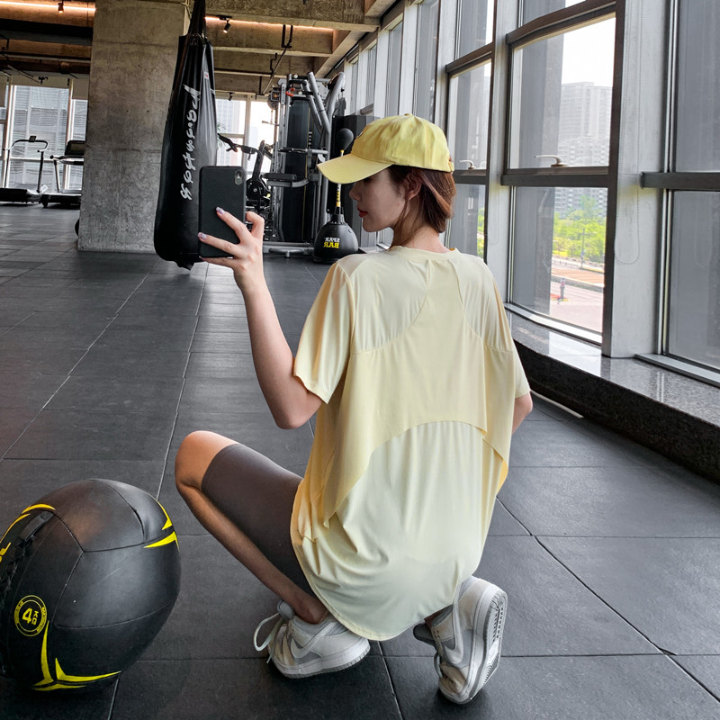 健身服女薄款户外显瘦宽松大码T恤衫运动上衣短袖跑步速干衣罩衫