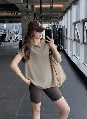 肩显瘦宽松大码胖mm健身服女运动T恤速干跑步瑜伽服上衣