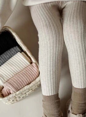 女童洋气外穿打底裤儿童休闲弹力坑条连裤袜女宝宝时尚保暖针织裤