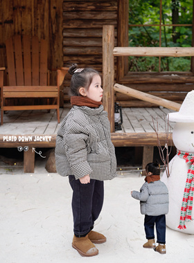 【特价清仓】女童经典格子羽绒服90白鸭绒加厚面包服宝宝短款外套