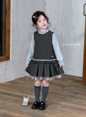 Domikids女童背心裙2025新款女宝学院风百褶连衣裙＋打底衫两件套