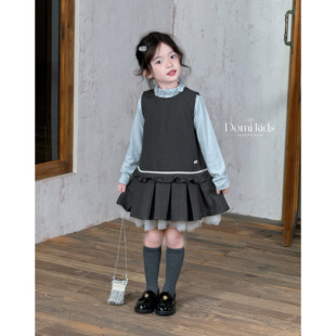 Domikids女童背心裙2025新款 两件套 女宝学院风百褶连衣裙＋打底衫