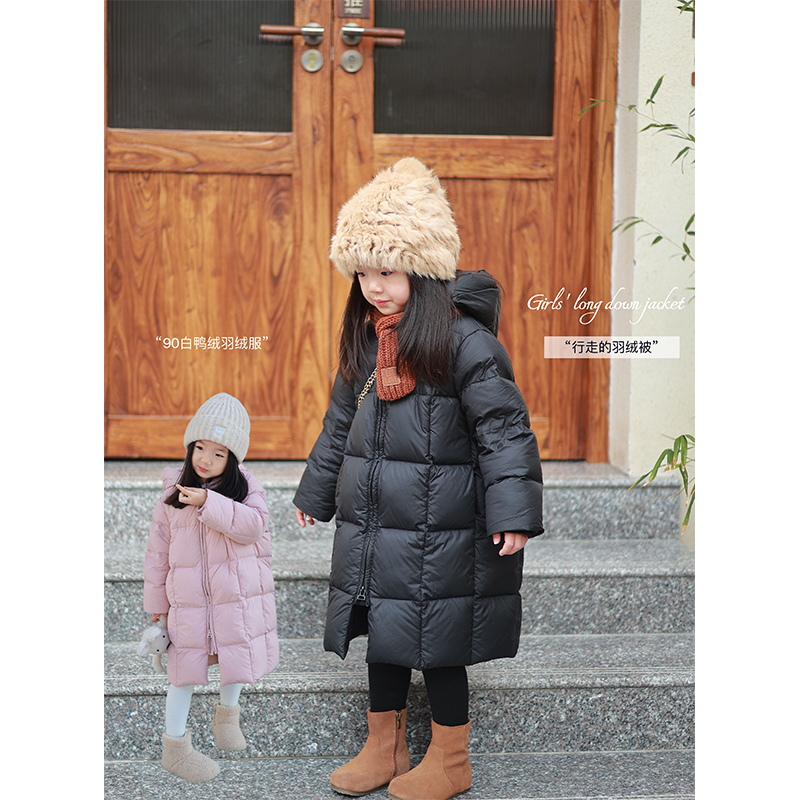 Domikids女童中长款羽绒服2025年新款儿童白鸭绒加厚保暖羽绒外套