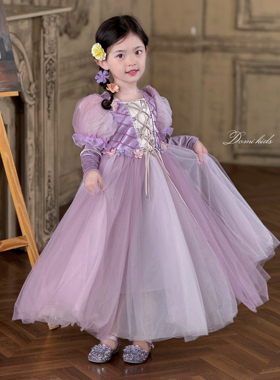 Domikids女童连衣裙2025新款紫色乐佩公主裙生日礼服蓬蓬纱裙子