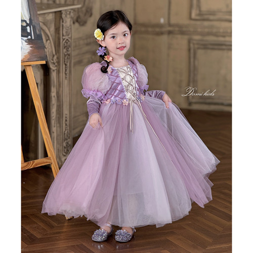 Domikids女童连衣裙2026新款紫色乐佩公主裙生日礼服蓬蓬纱裙子