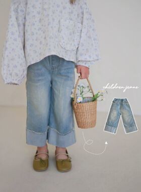 Domikids 女童春夏浅蓝色牛仔裤女宝宝洋气宽松休闲直筒裤阔腿裤