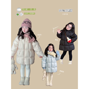 Domi女童安心绒三防羽绒服2025年秋冬纯色连帽羽绒中长款厚外套