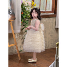 Domikids女童春夏高级感香槟色蛋糕裙宝宝天使翅膀生日礼服公主裙