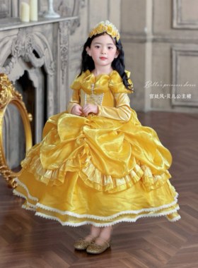 Domi复古高定贝儿公主裙女童秋冬宫廷风丝绒长袖蓬蓬连衣裙小礼服