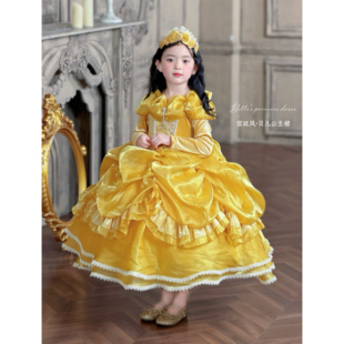 Domi复古高定贝儿公主裙女童秋冬宫廷风丝绒长袖蓬蓬连衣裙小礼服