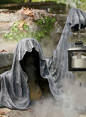 跨境新品Ground Reaper with Lantern万圣节提灯地狱死神树脂摆件
