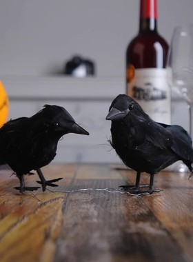 2024亚马逊万圣节乌鸦桌面摆件装饰恐怖氛围家居桌面乌鸦六件套