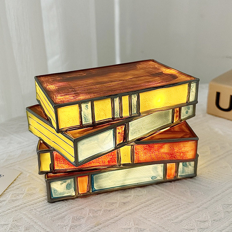 跨境彩色书本树脂台灯创意床头books lamp彩色叠书灯桌面家居台灯