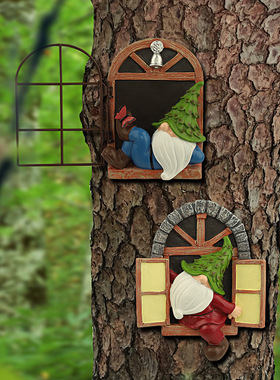 新品花园侏儒翻窗小矮人庭院3D挂饰花园摆件garden gnomes装饰品