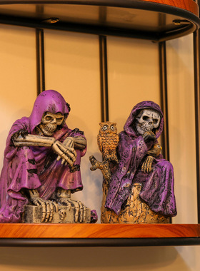 万圣节紫衣骷髅人树脂摆件惊悚哥特花园装饰品节日家居场景装饰品