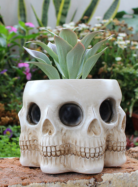 亚马逊万圣节新品多面骷髅花盆个性创意骷髅万圣节笔筒树脂工艺品