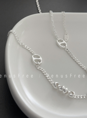 重磅定制韩国925纯银质感经典猪鼻子圆珠粗链条项链锁骨链毛衣链