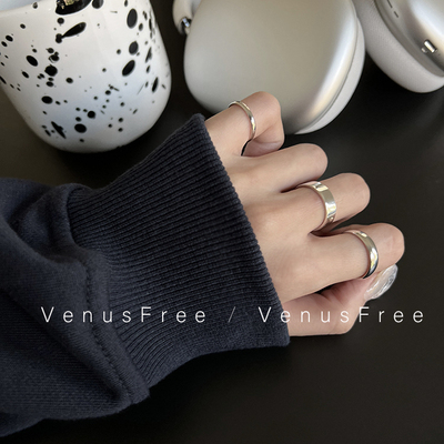 925纯银简约开口男女光面戒指