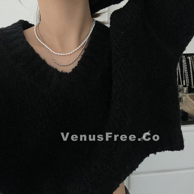 博主叠戴刚纯银豆豆小颗珍珠项链