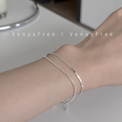 定制极细925纯银超亮蛇骨迷你珠珠豆豆手链极简约单叠戴日常银饰