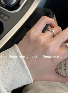 2款选！925纯银多层时来运转做旧烧银/光面方块戒指环韩国简约ins