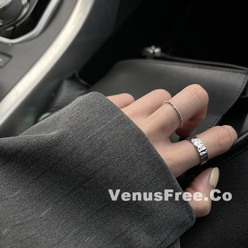 2入叠纯银锡纸褶皱纹理情侣戒指