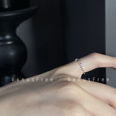 韩国定制芭蕾风蝴蝶结通体925纯银尾戒指开口可调节日常精致叠戴