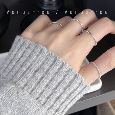 每天都叠戴的!925纯银基础款烧黑做旧极细迷你豆豆戒指环简约银饰