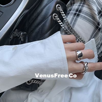 925纯银简约韩国加粗戒指打结