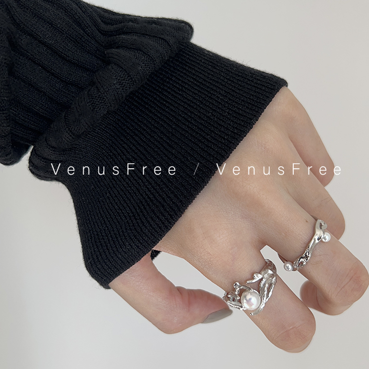 VenusFree甜酷925纯银异形设计师小众珍珠不规则戒指环开口叠戴 饰品/流行首饰/时尚饰品新 戒指/指环 原图主图