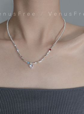 925纯银月光石爱心串珠锁骨链