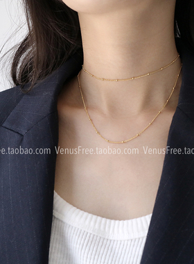 ins博主同款 简约极简美产14K注金豆豆项链颈链choker锁骨链 欧美