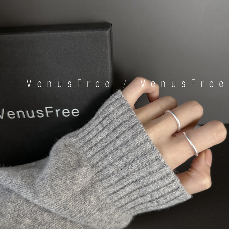 VenusFree990足银质感哑光粗圆款素圈戒指男女韩国极简约日常纯银