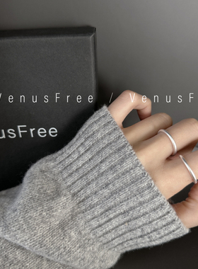 VenusFree990足银质感哑光粗圆款素圈戒指男女韩国极简约日常纯银