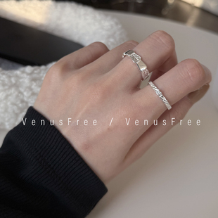 2选 925纯银超亮肌理工艺戒指细款纹理小钻单戴叠戴简约日常闪闪
