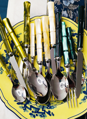 意大利进口Rivadossi刀叉餐具轻奢高端不锈钢西餐竹节餐刀咖啡勺