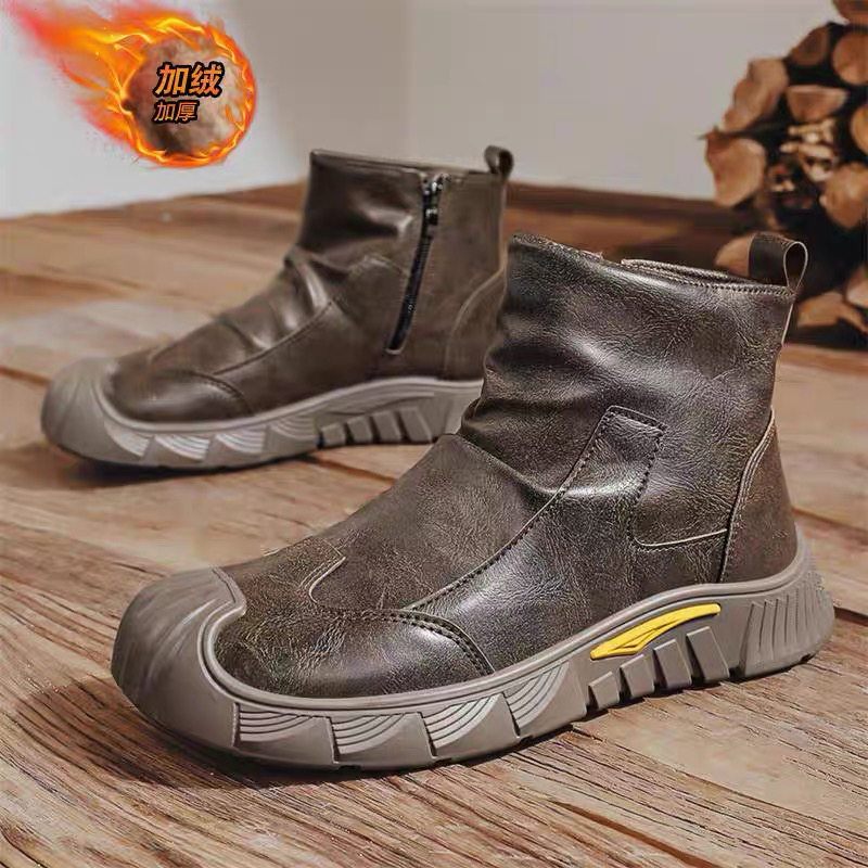 冬季男鞋加绒加厚保暖棉鞋上班套筒一脚蹬鞋防水防滑休闲马丁靴