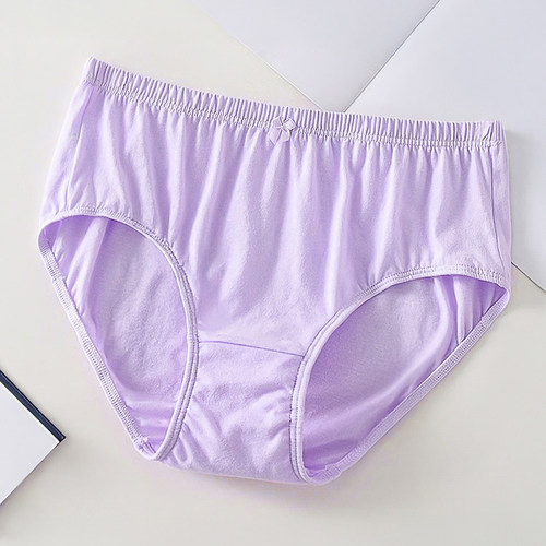 紫色100%纯棉三角内裤女大码底裤