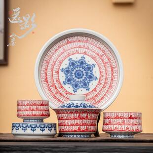 匿影山房 复古景德镇敦煌千佛盖碗五件套茶具泡茶碗商务礼品礼盒