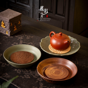 匿影山房 大号复古风粗陶壶承干泡台茶盘养壶底座茶承简约壶垫