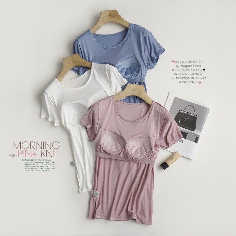 莫代尔带胸垫上衣免文胸罩杯一体BRA-t半袖T恤短袖家居睡衣瑜伽女,女士内衣/男士内衣/家居服,睡衣上装,淘宝优惠券,粉丝福利购,淘宝优惠卷