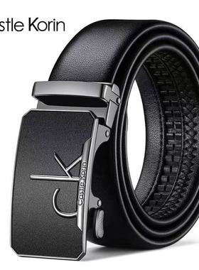 C&K皮带男款真皮潮年轻人自动扣头层牛皮裤带黑色商务牛仔裤