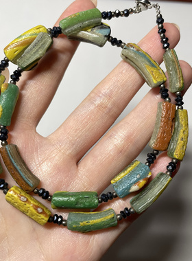 高古罗马老琉璃项链锁骨链 颜色艳丽小众民族风古玩文玩礼物 435