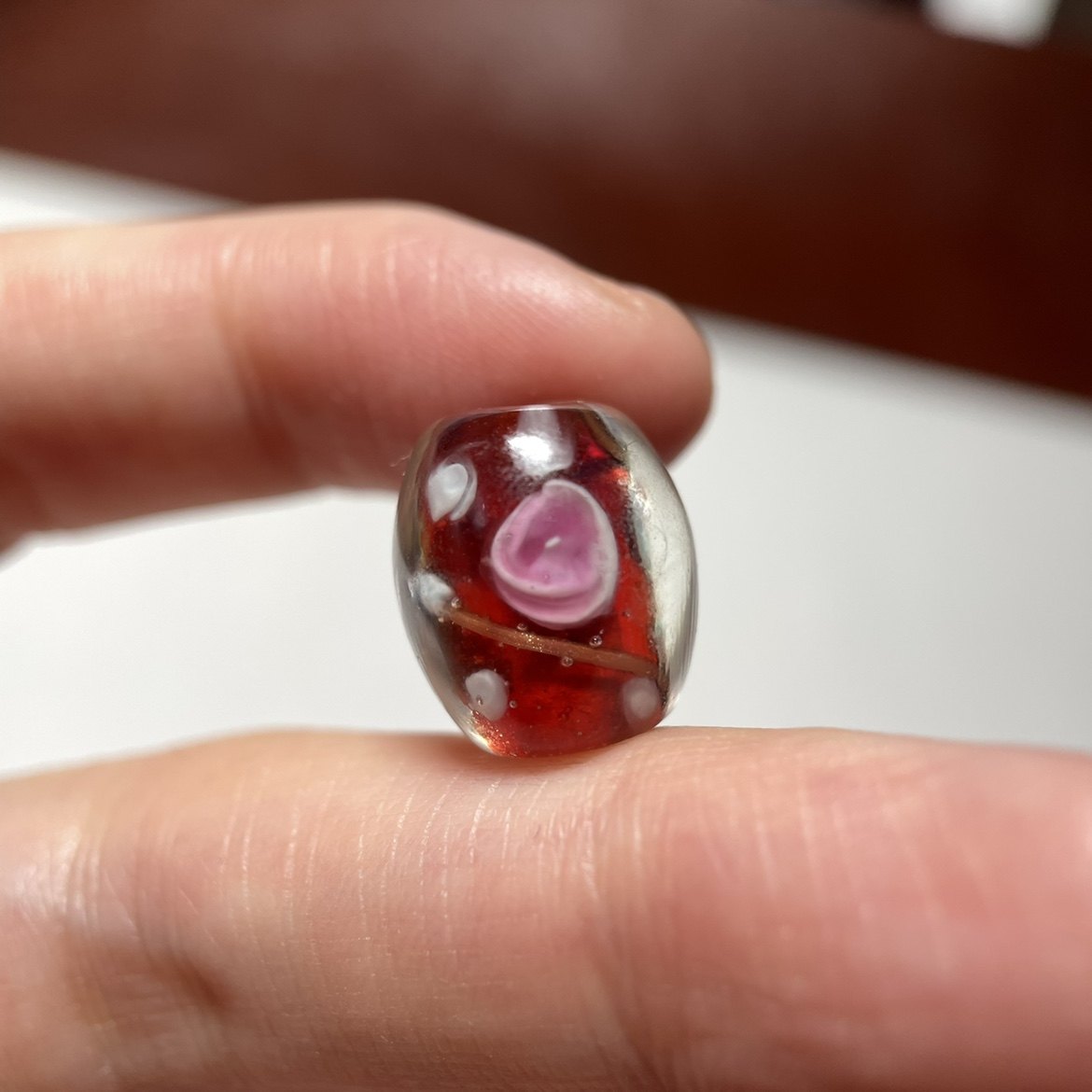 老点彩花红琉璃长桶珠12mm 念珠手串diy老珠配珠配饰单珠散珠 425