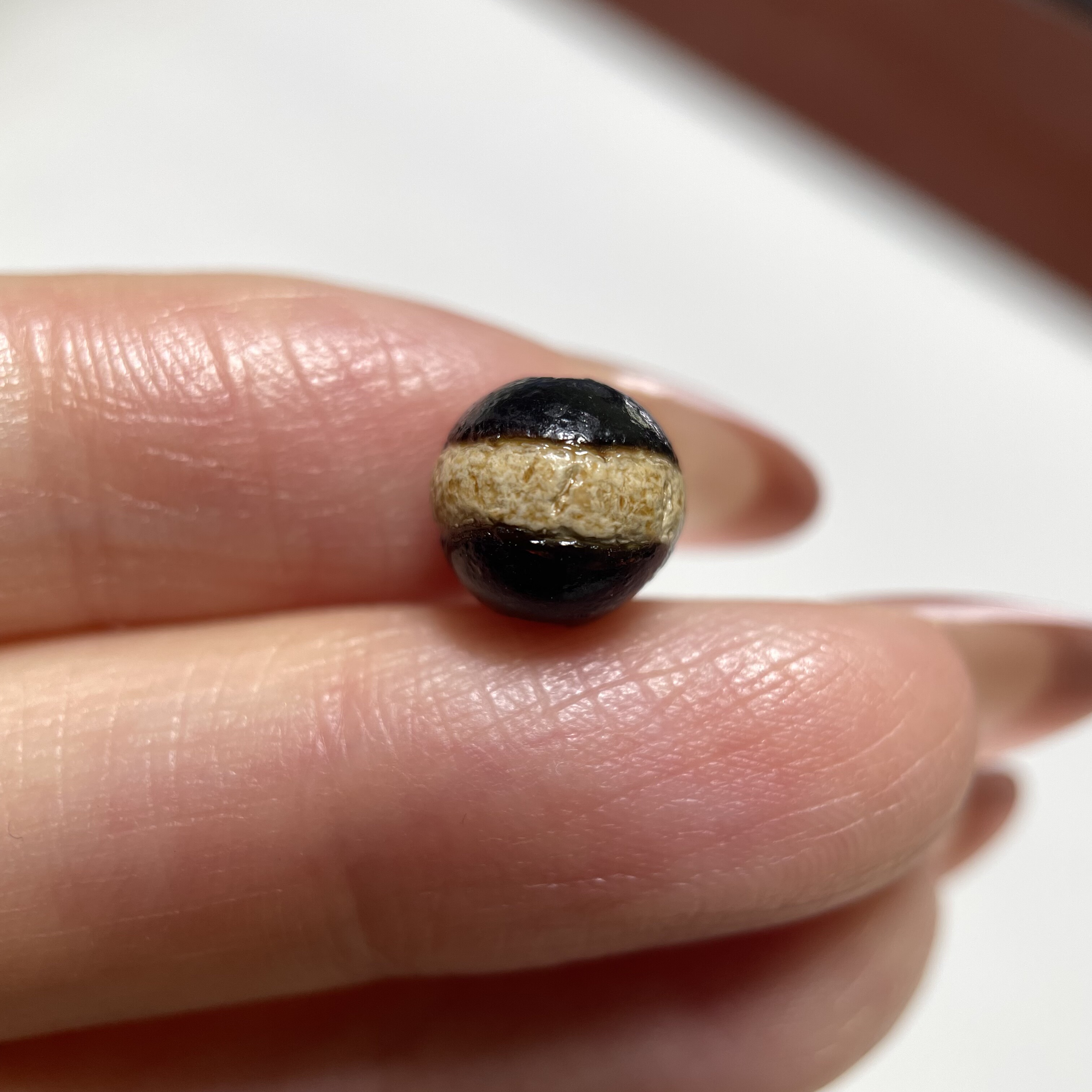 西亚百年镶蚀黑白一线药师玛瑙珠8.5mm 念珠手串手链配珠配饰1166