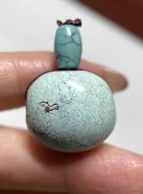 原矿天然绿松石三通佛头19mm 星月紫檀念珠手串配饰配珠文玩 1233