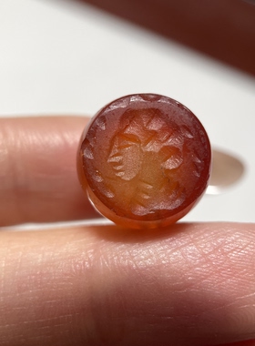 萨珊王朝玛瑙精美人物小印章14mm 手工錾刻大磨损念珠卡子 1455