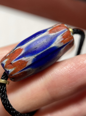 大年份雪佛兰蓝色老琉璃项链吊坠26mm 锁骨链顶珠手串配珠配饰685