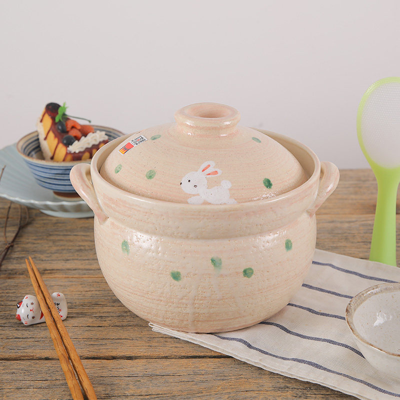 日本万古烧土釜砂锅双层盖土锅开运兔子家用煲汤燃气炖锅煮饭熬粥